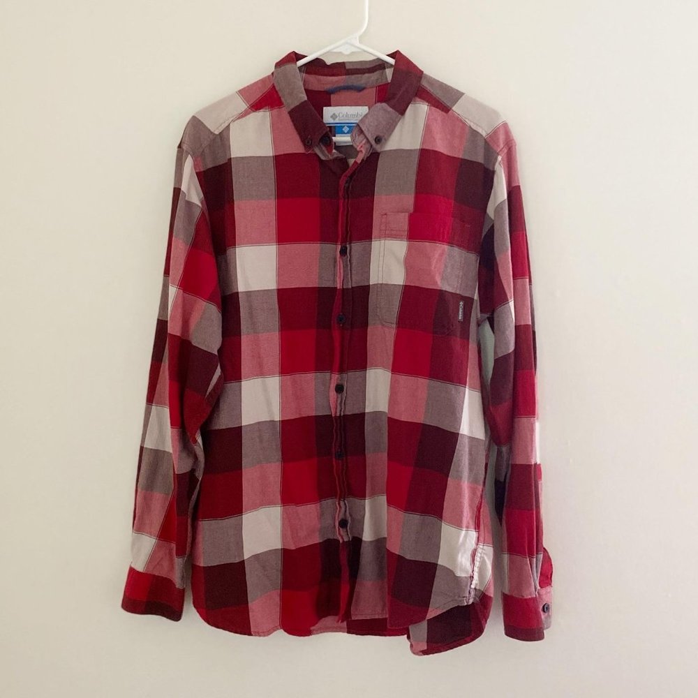 Columbia Button Down Shirt Red Flannel Plaid, M
